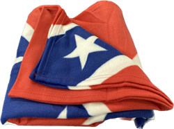 Battle Flag Fleece Throws Packaged in a vinyl zippered bag. 48" x 62" Hemmed Edges 