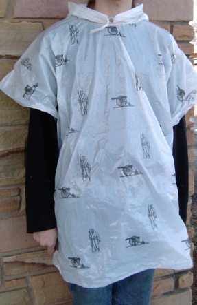 White plastic, disposable /emergency style rain ponchos, with hood sold by the dozen - poncho disp.