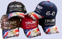 Trump 2024 Cap  Eagle & US Flag on Bill Asst. Dozen 