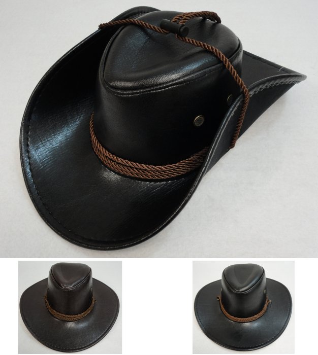 - Black Leather Look Cowboy Hat #CBH008